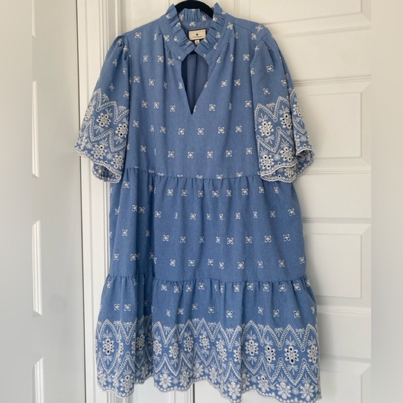 Tuckernuck Dresses & Skirts - Tuckernuck Crawford Chambray Blue Dress with White Embroidery